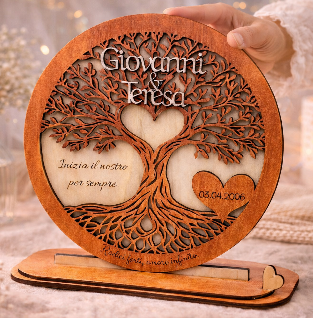 Albero della Vita Personalizzato in Legno – Targa Incisa con Nomi e Data