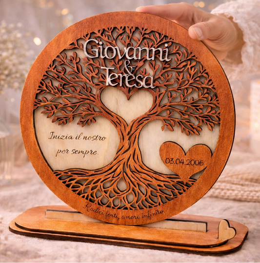 Albero della Vita Personalizzato in Legno – Targa Incisa con Nomi e Data