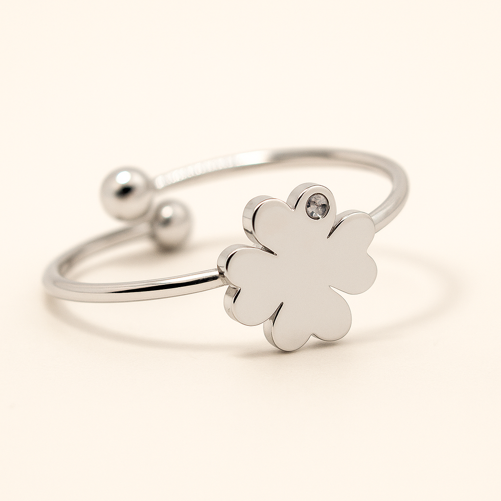 Creatrice di Sogni – Anello “Quadrifoglio” in Acciaio 316L regolabile, anallergico e non annerisce – Silver o Gold | In promozione