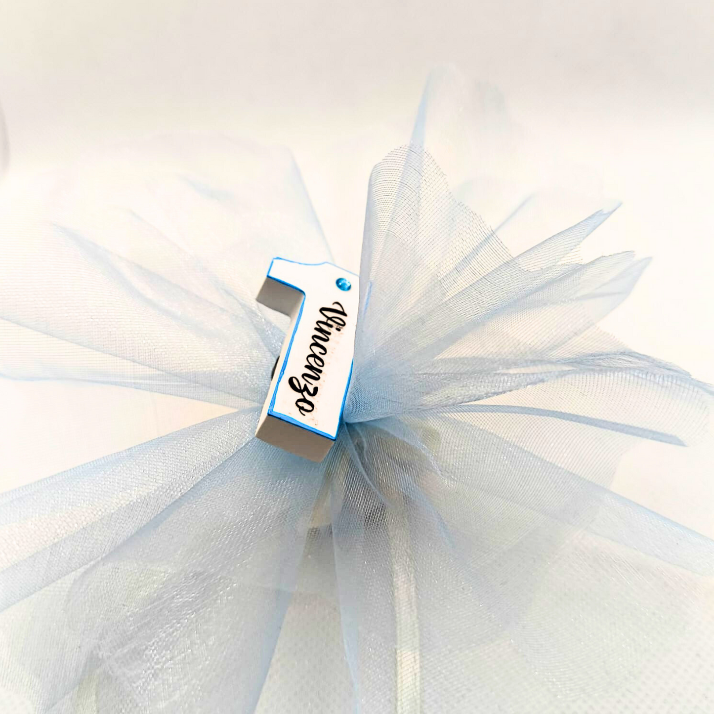 Bomboniera Primo Compleanno – Numero 1 Personalizzato in Simil Ceramica azzurro