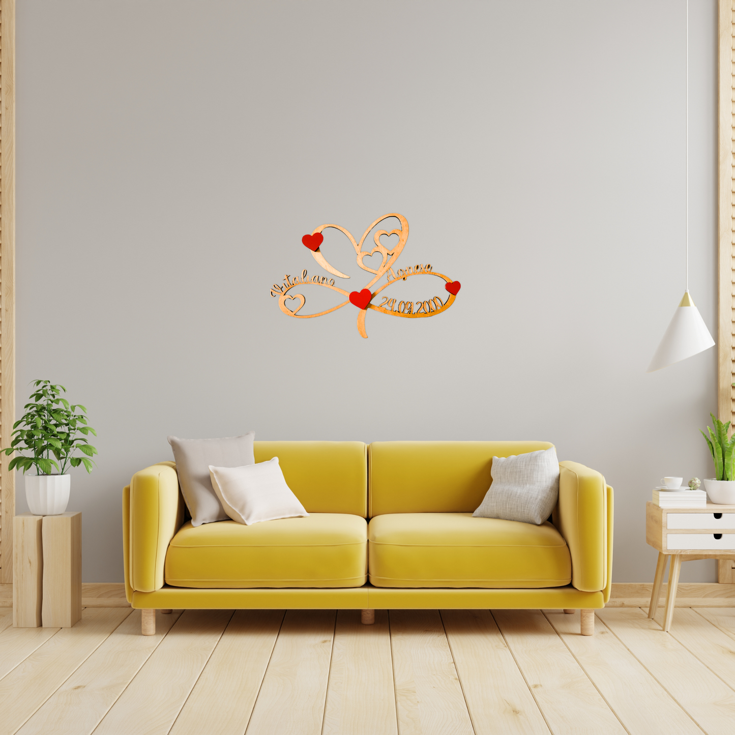 Decorazione da Parete in Legno – Infinito con Nomi e Data Personalizzata