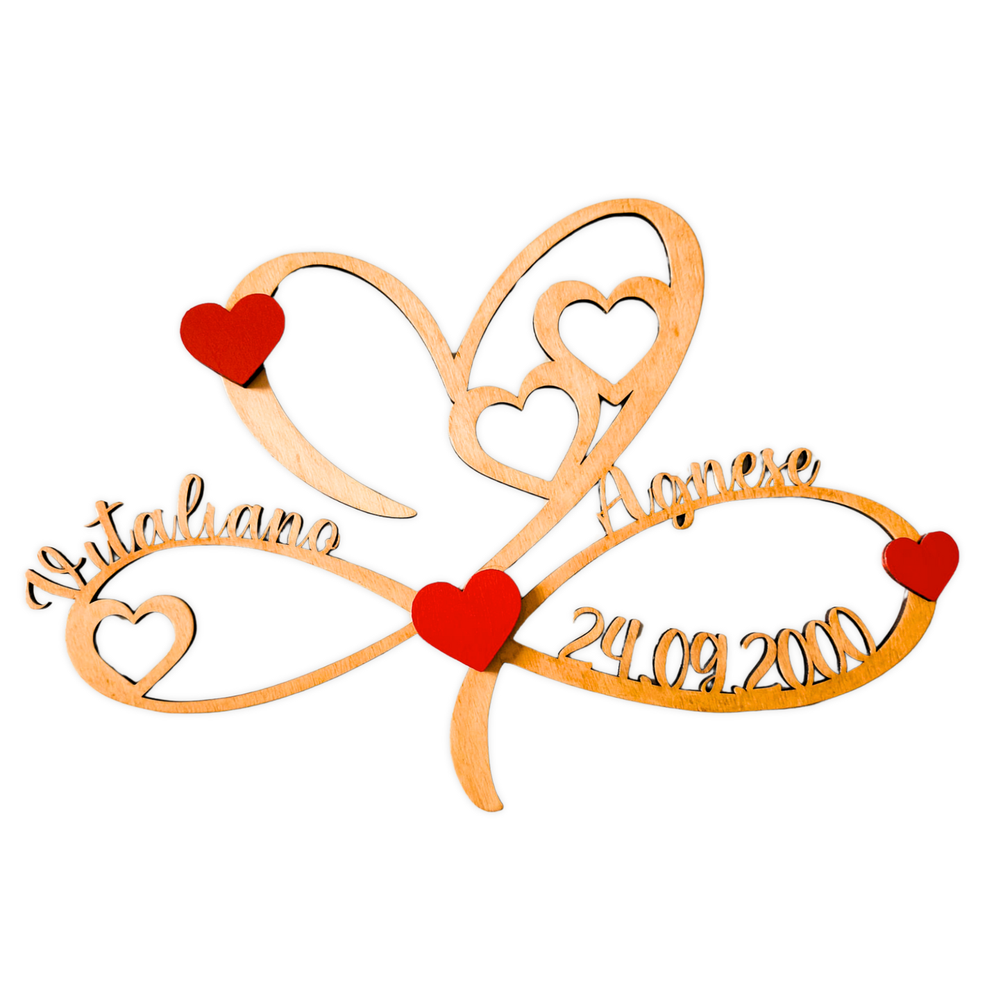 Decorazione da Parete in Legno – Infinito con Nomi e Data Personalizzata