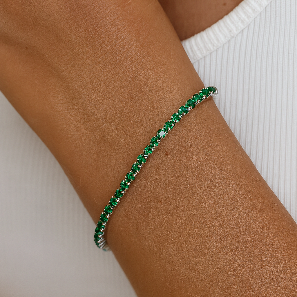 Bracciale Tennis Verde in Acciaio 316L con Zirconi Luminosi  | Eleganza e Resistenza in Ogni Dettaglio