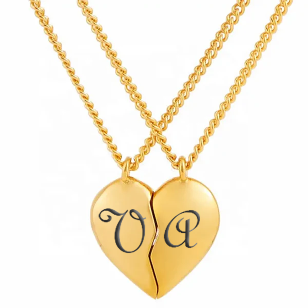 Collana con Ciondolo Doppio Cuore Calamitato – Personalizzabile con Nome Frase o iniziale