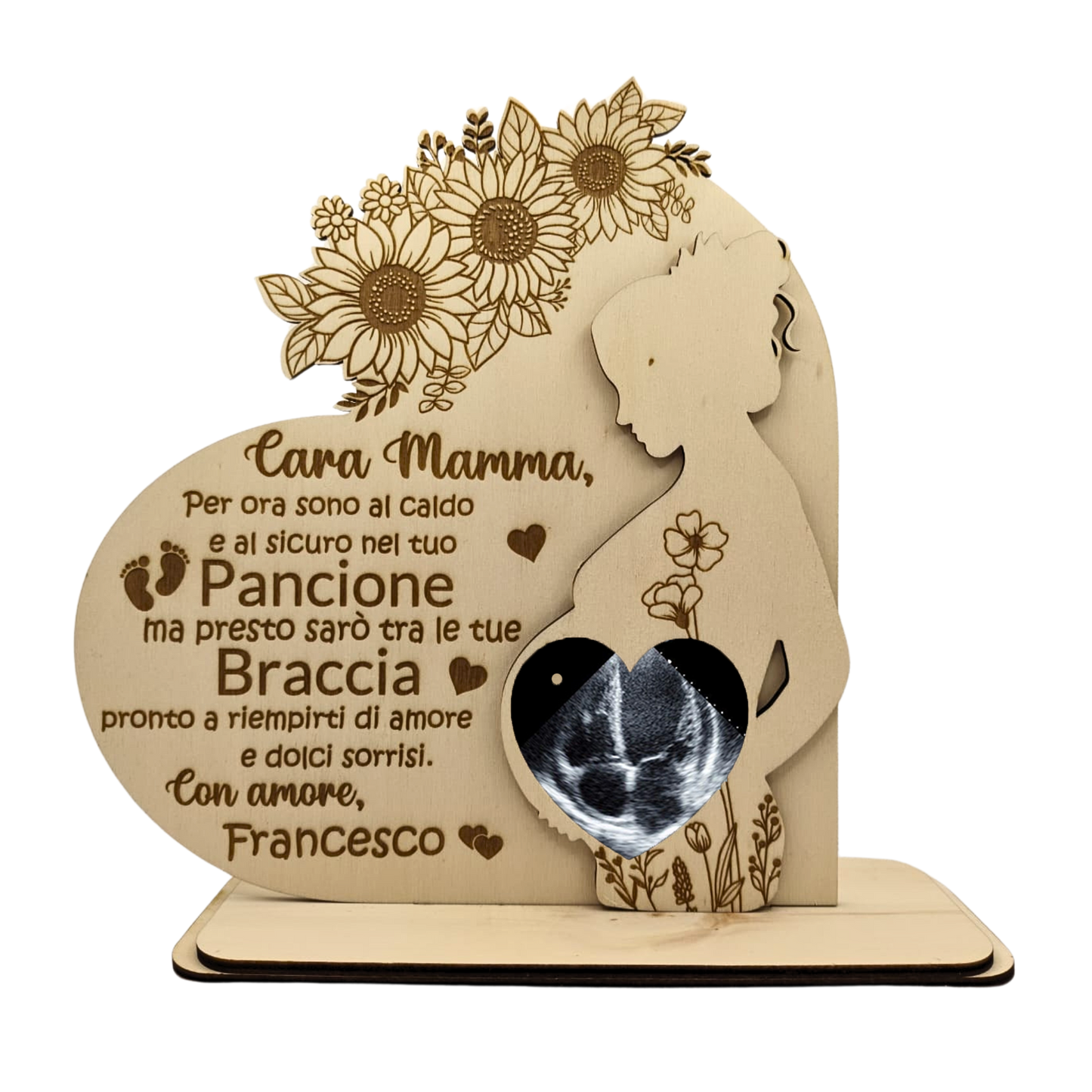 Decorazione in Legno Personalizzata Amore in Attesa – Dedica Speciale per la Mamma in Attesa