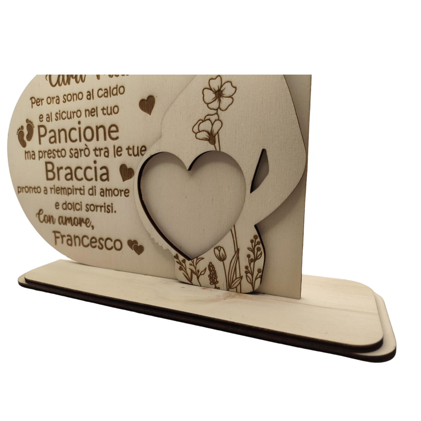 Decorazione in Legno Personalizzata Amore in Attesa – Dedica Speciale per la Mamma in Attesa