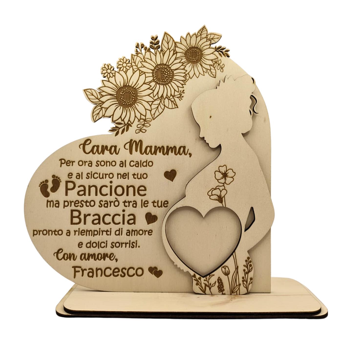 Decorazione in Legno Personalizzata Amore in Attesa – Dedica Speciale per la Mamma in Attesa