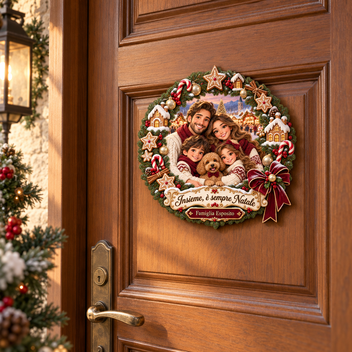 Fuoriporta natalizio famiglia Insieme è sempre Natale, circa 20 × 20 cm, sulla porta di casa