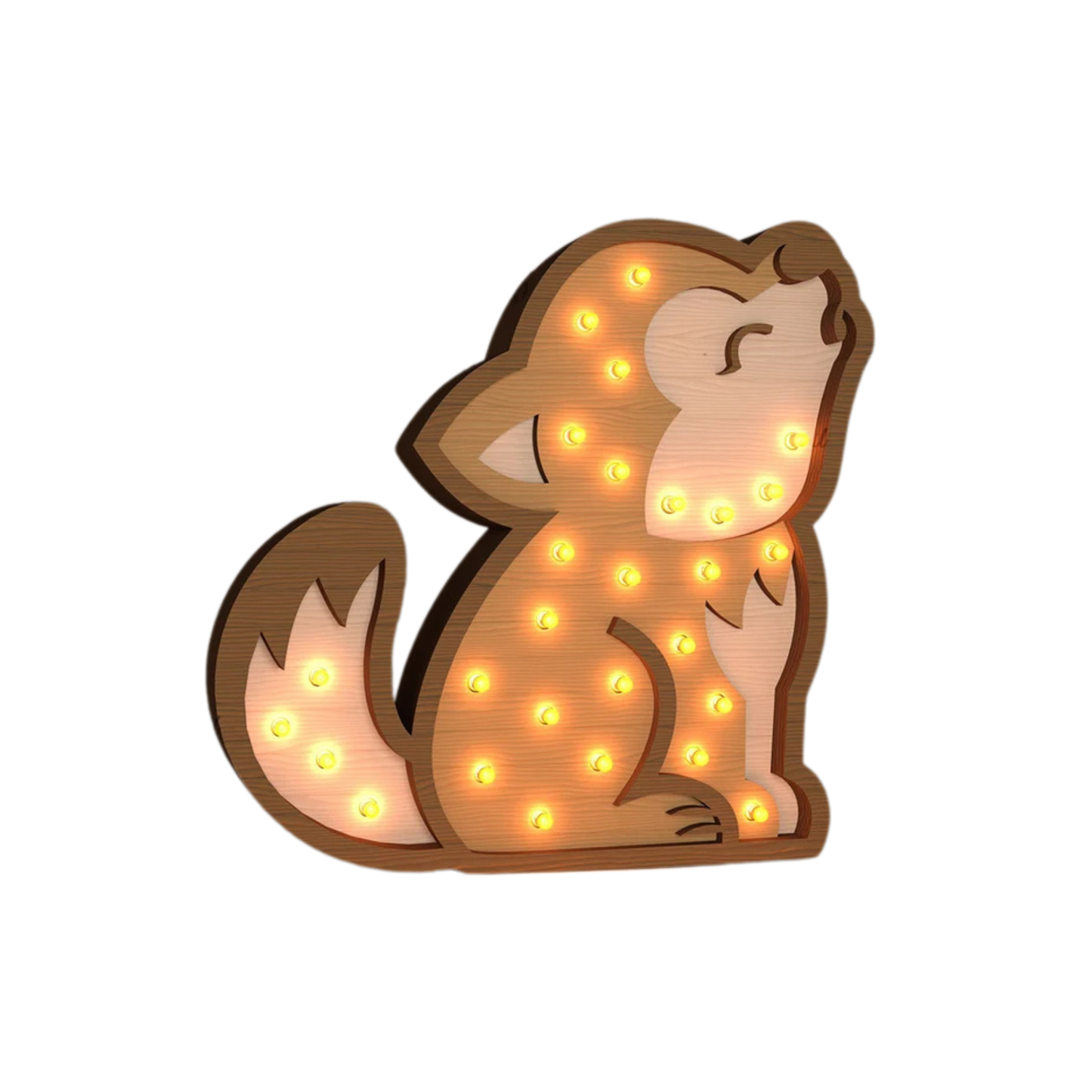 Lampada Notturna in Legno Lupacchiotto – Un Tocco di Magia per la Cameretta