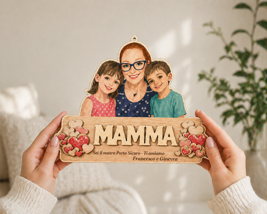 Targa Festa della Mamma Personalizzata in Legno con Caricatura – Regalo Unico con Foto