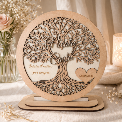 Albero della Vita Personalizzato in Legno – Targa Incisa con Nomi e Data