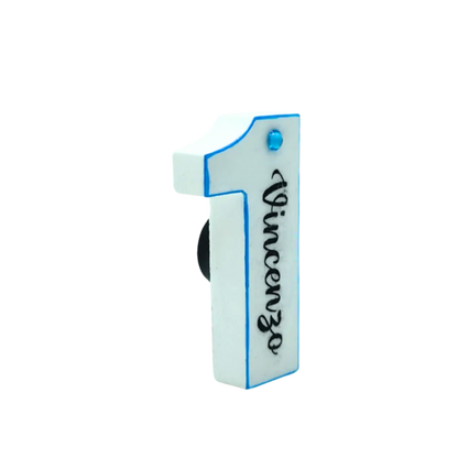 Bomboniera Primo Compleanno – Numero 1 Personalizzato in Simil Ceramica azzurro