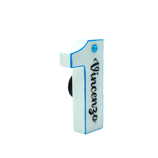 Bomboniera Primo Compleanno – Numero 1 Personalizzato in Simil Ceramica azzurro