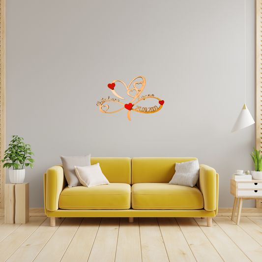 Decorazione da Parete in Legno – Infinito con Nomi e Data Personalizzata