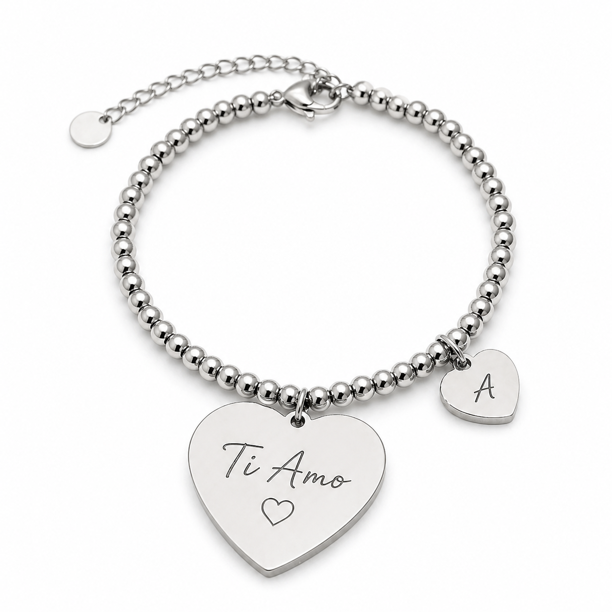 Bracciale Personalizzato “Legame del Cuore” in Acciaio 316L – Incisione Nome, Data o Frase