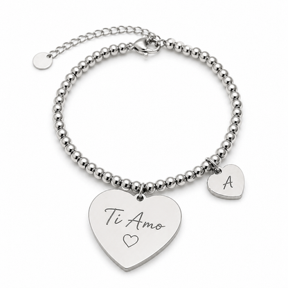 Bracciale Personalizzato “Legame del Cuore” in Acciaio 316L – Incisione Nome, Data o Frase