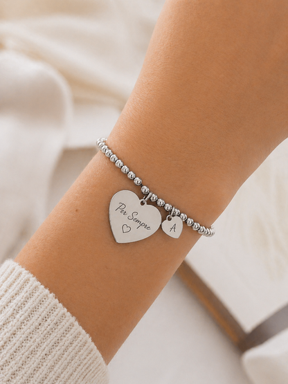 Bracciale Personalizzato “Legame del Cuore” in Acciaio 316L – Incisione Nome, Data o Frase