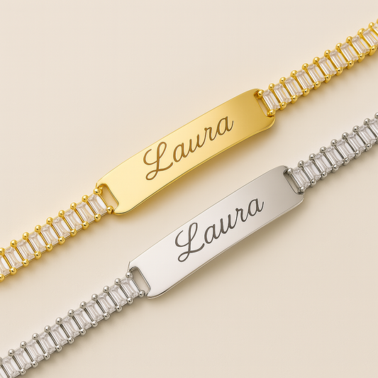 Bracciale Personalizzato "Riflessi d’Amore" – Eleganza in Oro o Argento con Incisione