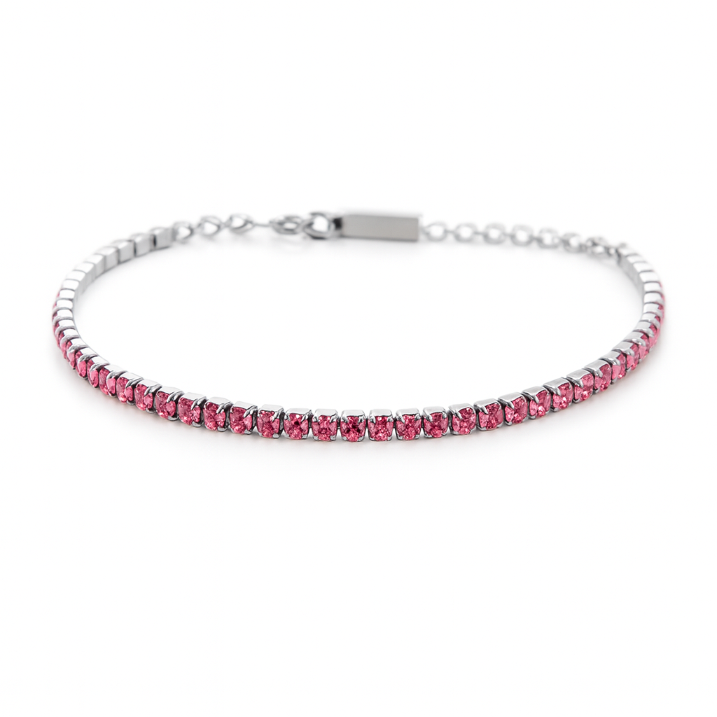 Bracciale Tennis Rosa in Acciaio 316L con zirconi Luminosi | Eleganza e Raffinatezza | Spedizione Gratis