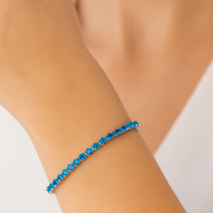 Bracciale tennis azzurro in acciaio 316L con zirconi taglio brillante 3 mm – regolabile 17 cm + 3 cm