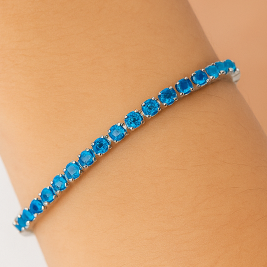 Bracciale tennis azzurro in acciaio 316L con zirconi taglio brillante 3 mm – regolabile 17 cm + 3 cm