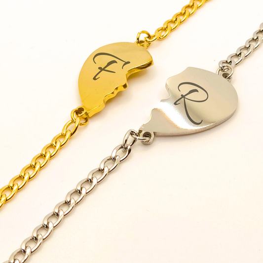 "Cuore Infrangibile" – Bracciali di Coppia in Acciaio Bicolore Personalizzabili