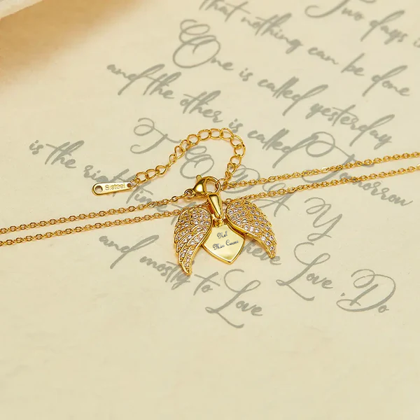 Collana Angelo Mio Personalizzabile – Ciondolo Cuore con Ali di Angelo Incisione di Foto Nome o Frase Oro Argento