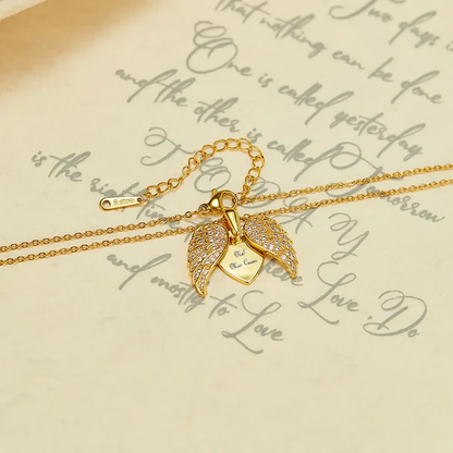 Collana Angelo Mio Personalizzabile – Ciondolo Cuore con Ali di Angelo Incisione di Foto Nome o Frase Oro Argento