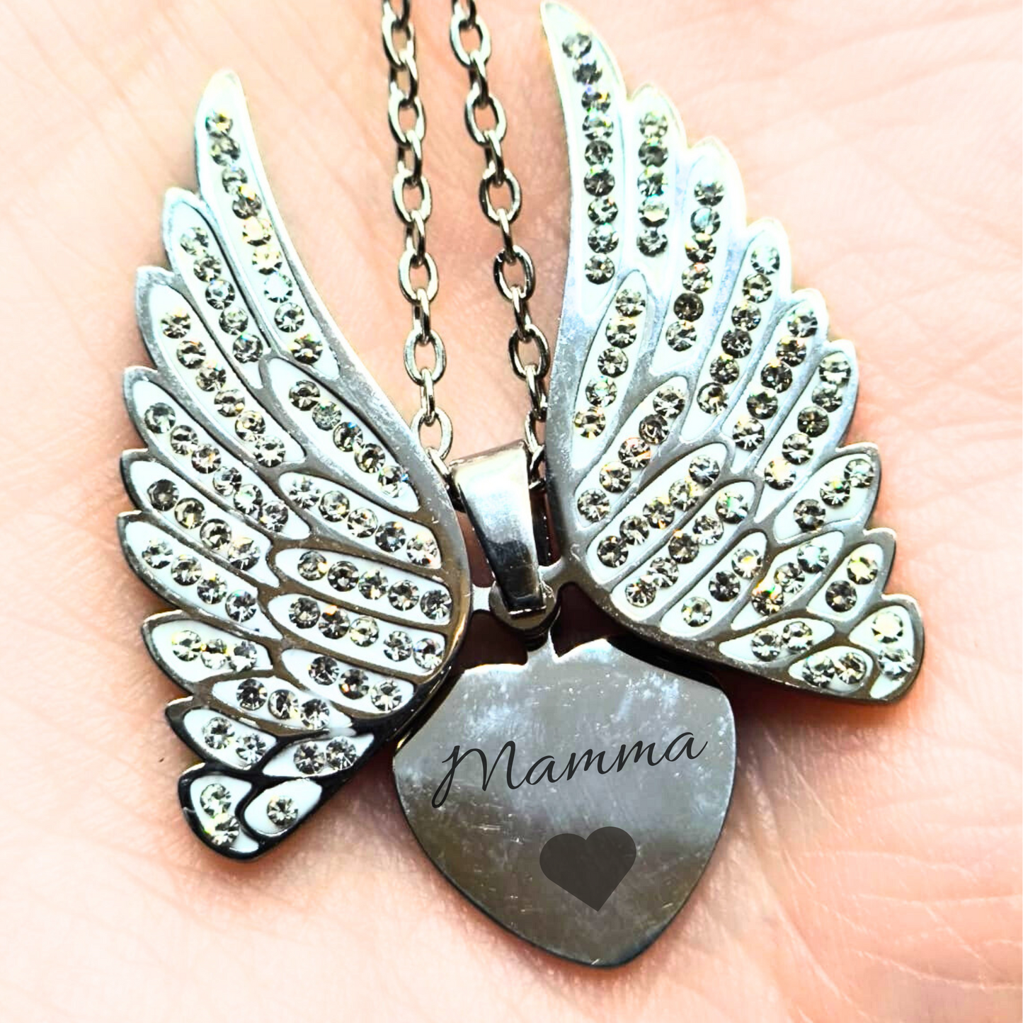 Collana Angelo Custode – Cuore con Ali Aperte Personalizzabile