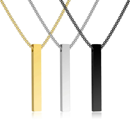 Collana con Ciondolo a Barra Verticale Personalizzabile – Incidi Nome o Frase Oro  Nero o Argento