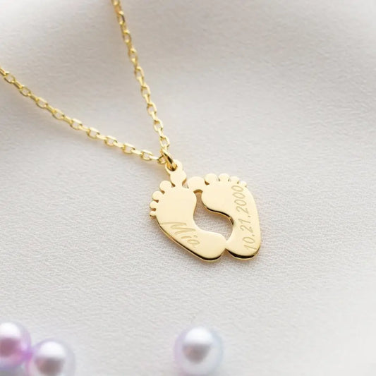 Collana Personalizzabile con Ciondolo Piedini color Oro Argento  – Incisione Nome e Data