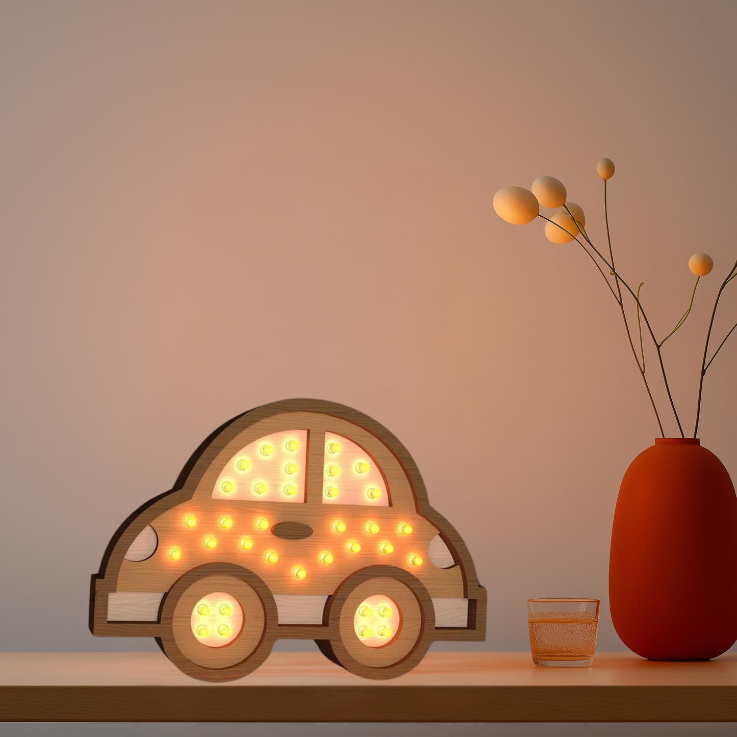 Lampada Notturna in Legno Automobile– Un Tocco di Magia per la Cameretta