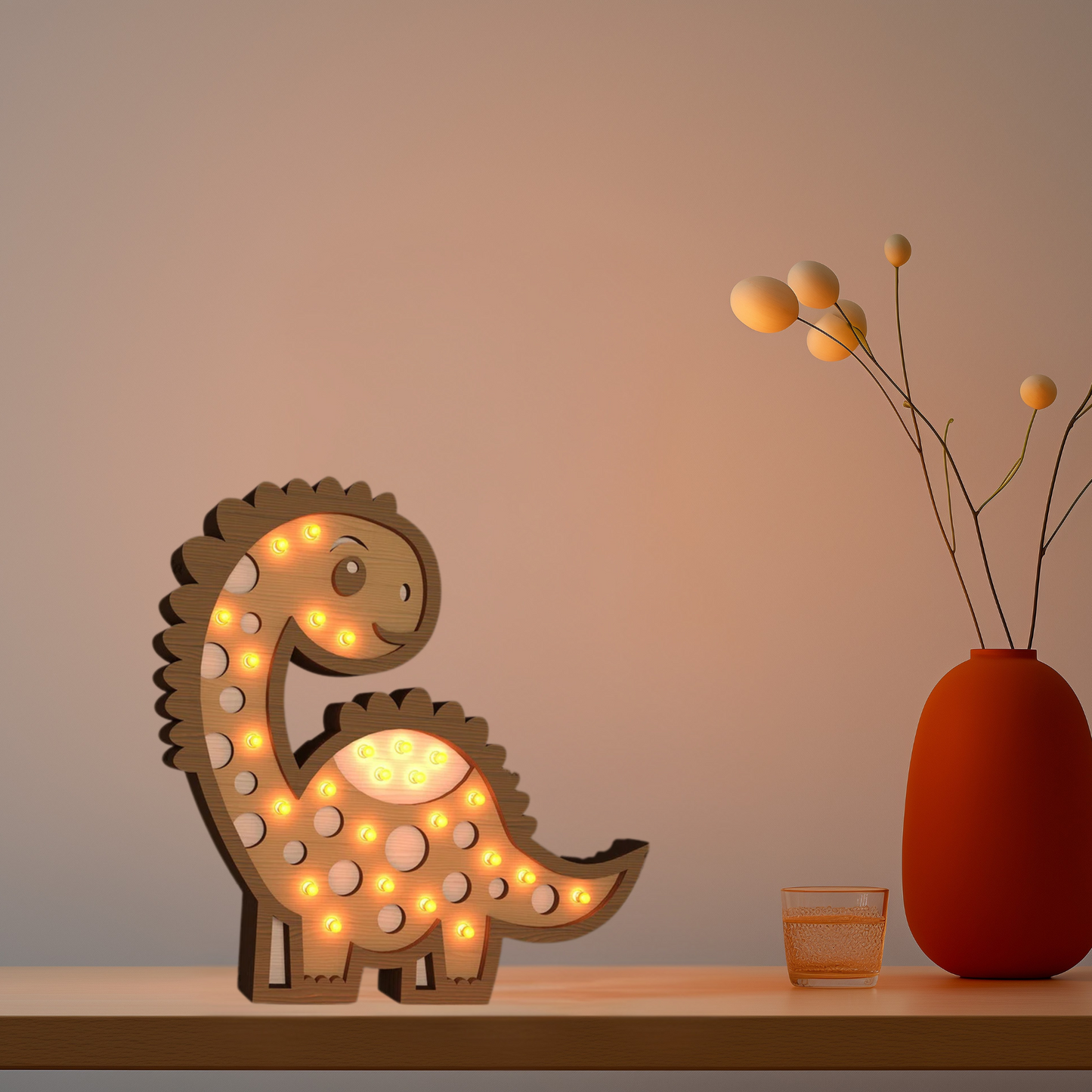 Lampada Notturna in Legno Dinosauro– Un Tocco di Magia per la Cameretta