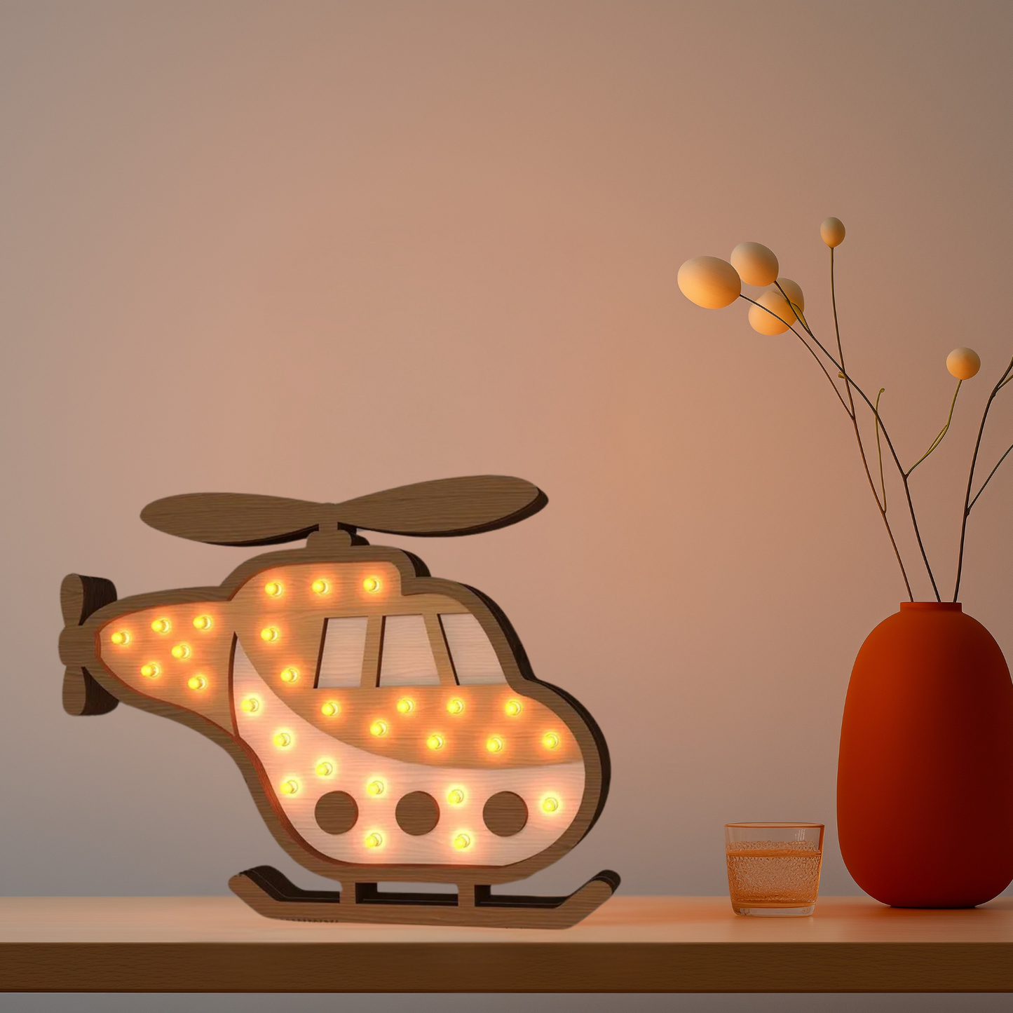 Lampada Notturna in Legno Elicottero– Un Tocco di Magia per la Cameretta