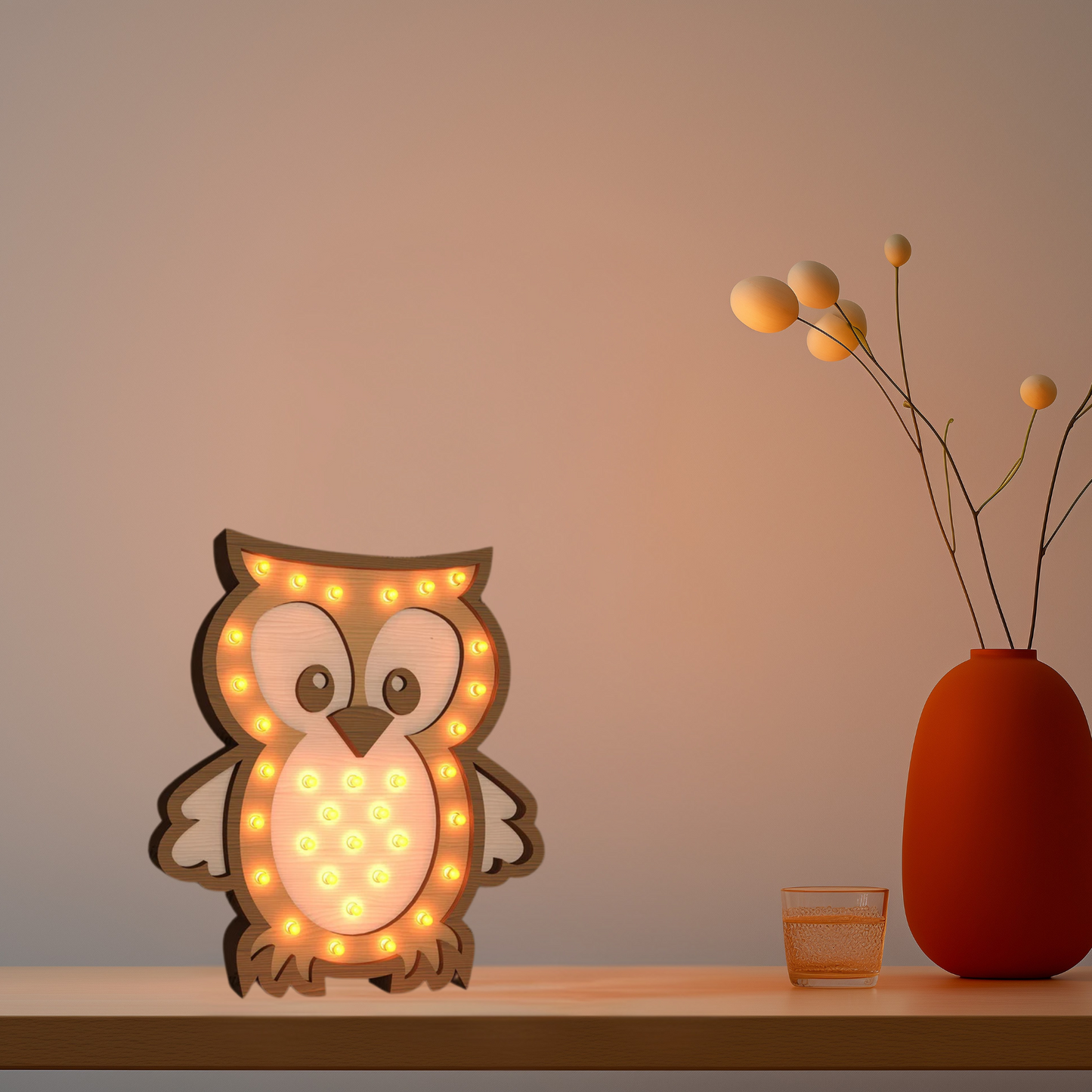 Lampada Notturna in Legno Gufetto– Un Tocco di Magia per la Cameretta