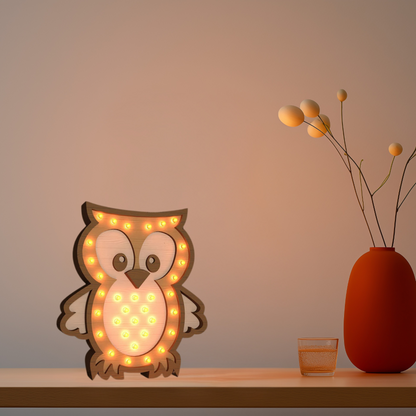Lampada Notturna in Legno Gufetto– Un Tocco di Magia per la Cameretta