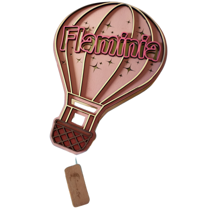 Lampada a Forma di Mongolfiera in Legno – Taglio Laser con Nome Personalizzato