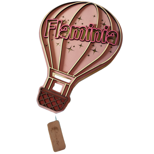 Lampada a Forma di Mongolfiera in Legno – Taglio Laser con Nome Personalizzato