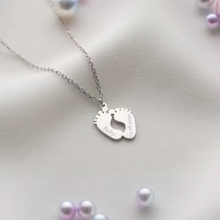 Collana Personalizzabile con Ciondolo Piedini color Oro Argento  – Incisione Nome e Data