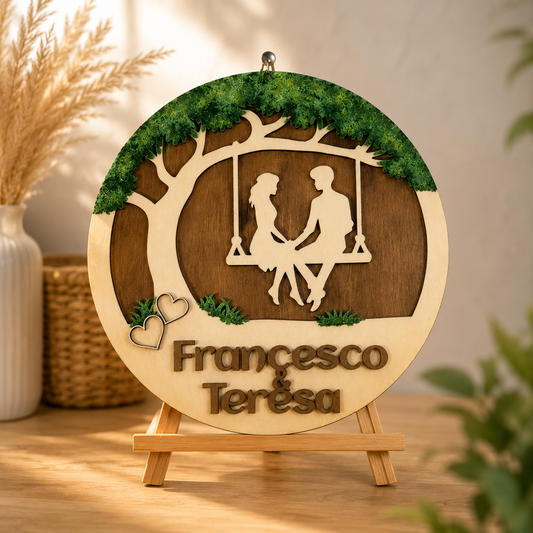 Fuoriporta Personalizzato in Legno con Nomi e Data – Decorazione Matrimonio, Regalo Coppia Unico, Targa Porta Personalizzata