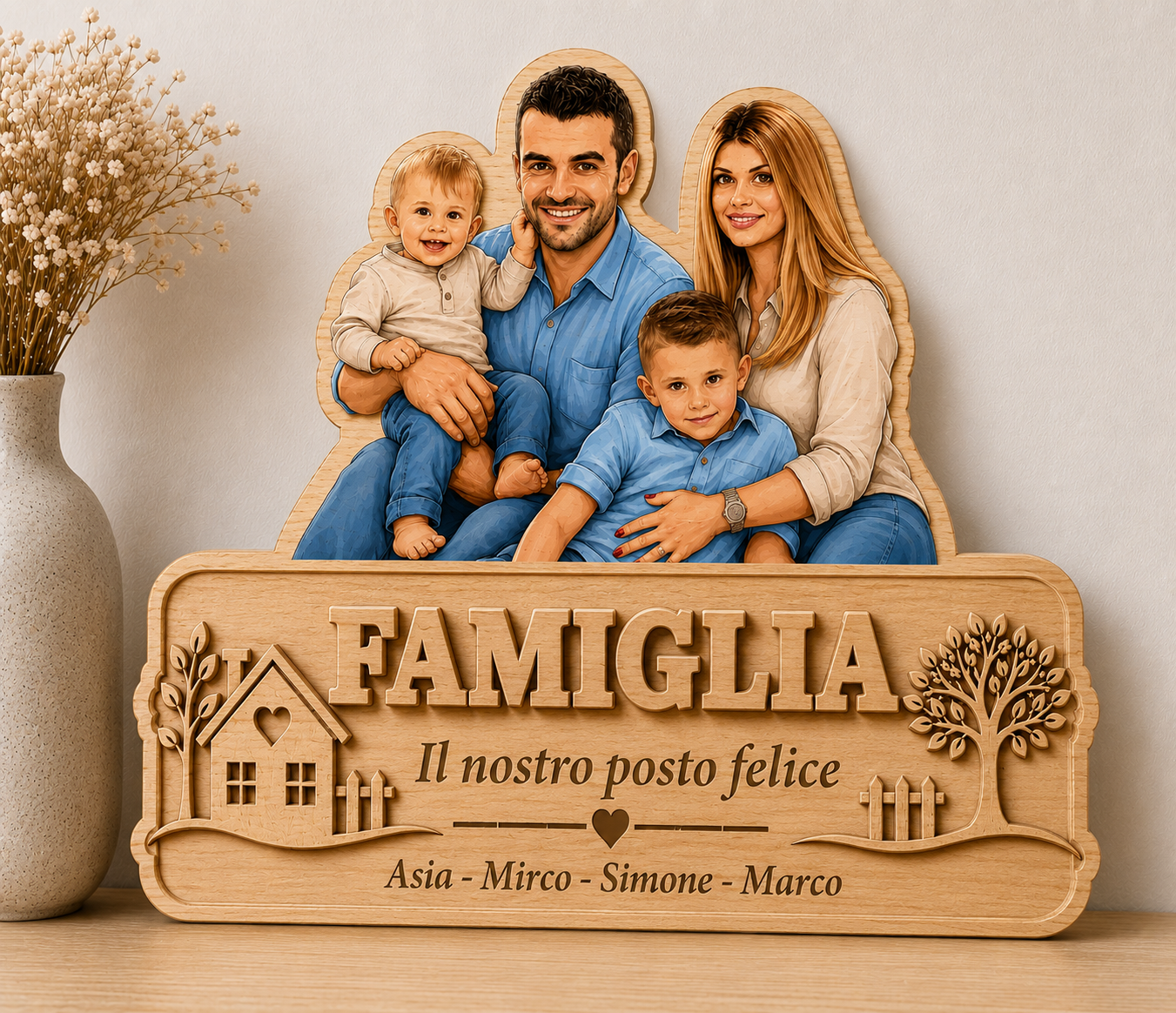 Targa Famiglia Personalizzata in Legno -  creatricedisogni – “Il Nostro Posto Felice”