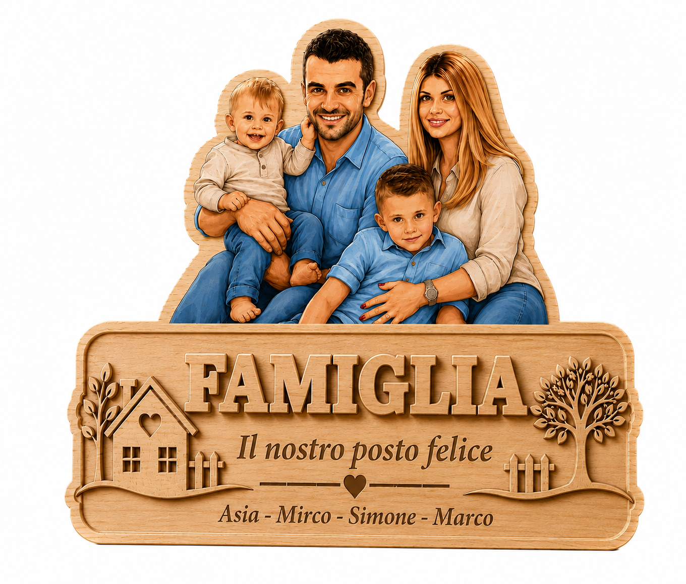 Targa Famiglia Personalizzata in Legno -  creatricedisogni – “Il Nostro Posto Felice”