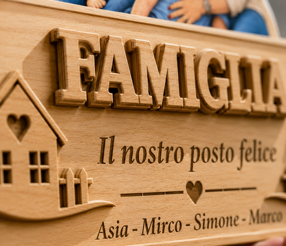 Targa Famiglia Personalizzata in Legno -  creatricedisogni – “Il Nostro Posto Felice”