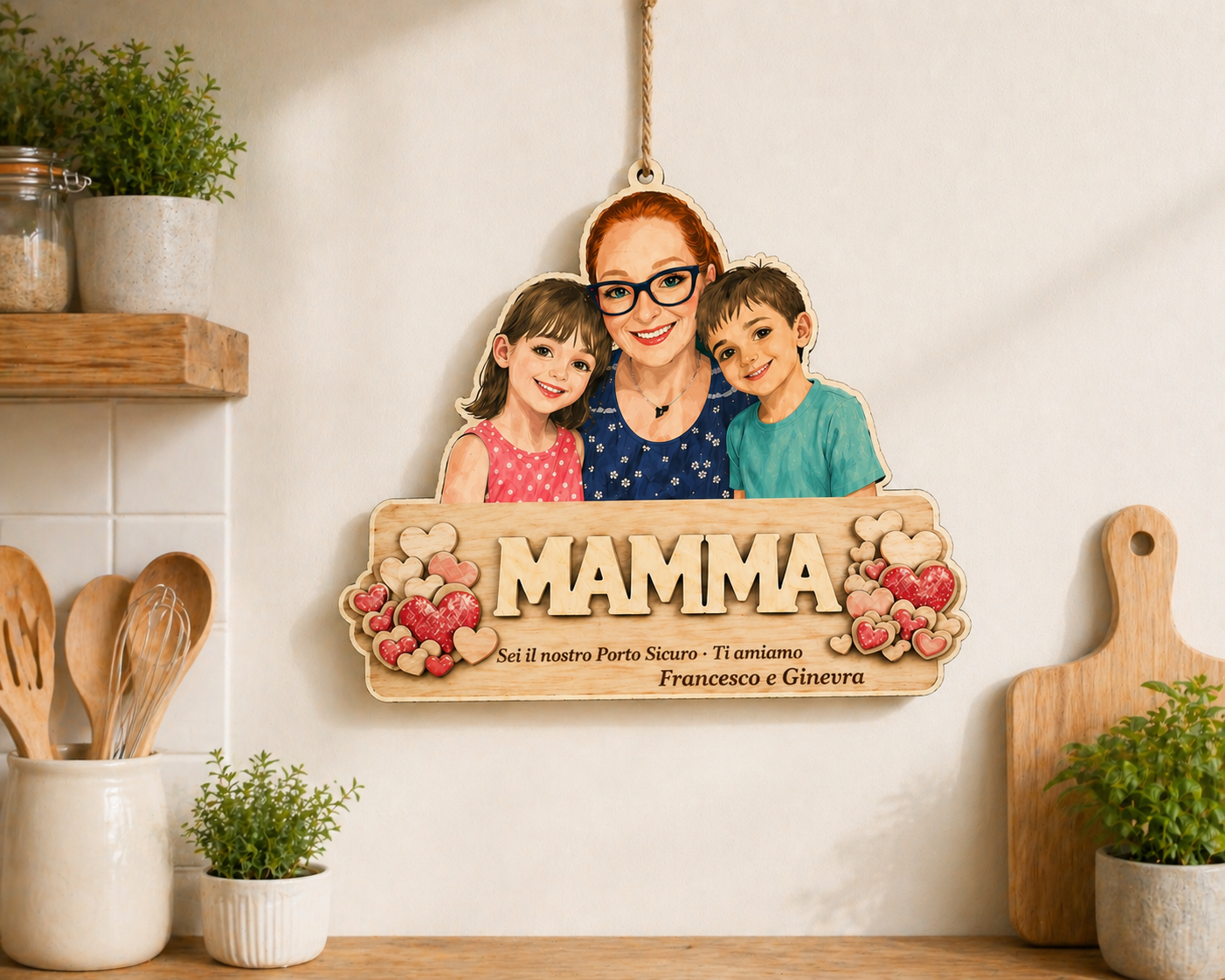 Targa Festa della Mamma Personalizzata in Legno con Caricatura – Regalo Unico con Foto