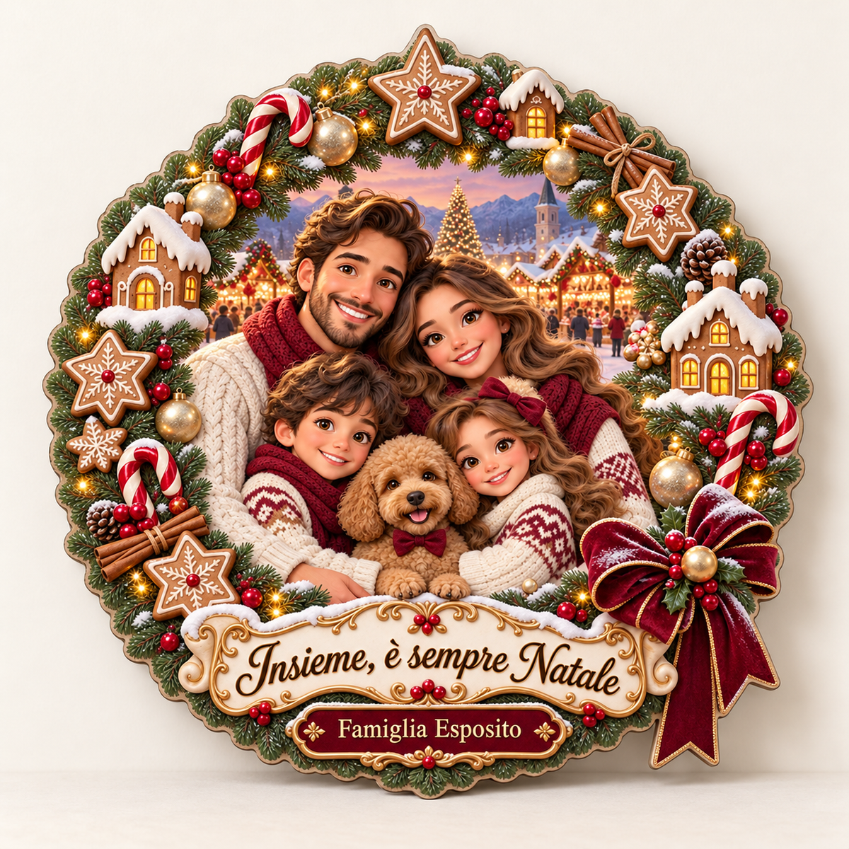 Targa natalizia famiglia Insieme è sempre Natale, circa 20 × 20 cm, vista frontale